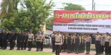 Ratusan Personel Polresta Kendari Amankan Rakornas Produk Hukum Daerah 2025