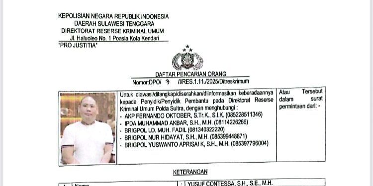 Buronan Polda Sultra Digugat Perdata Rp15,9 Miliar, Kuasa Hukumnya Diduga Masih Berhubungan dengan Tersangka”: Celah Hukum atau Obstruction of Justice?”