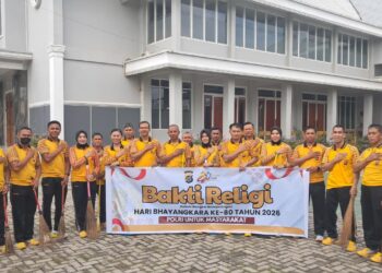 Personel Ditlantas Polda Sultra Gelar Bakti Religi Serentak Bersihkan Rumah Ibadah Dalam Rangka Hari Bhayangkara ke-80