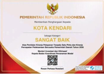 Pemkot Kendari Raih Predikat Sangat Baik Penilaian Kinerja Pelayanan Perizinan dan Investasi 2026