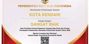 Pemkot Kendari Raih Predikat Sangat Baik Penilaian Kinerja Pelayanan Perizinan dan Investasi 2026